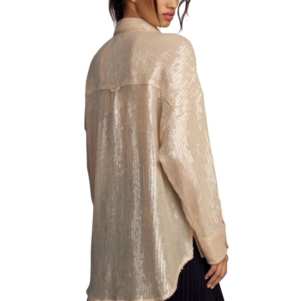 Pilcro Anthropologie Sequin Button Down Shirt XS Glam Holiday Party Shacket